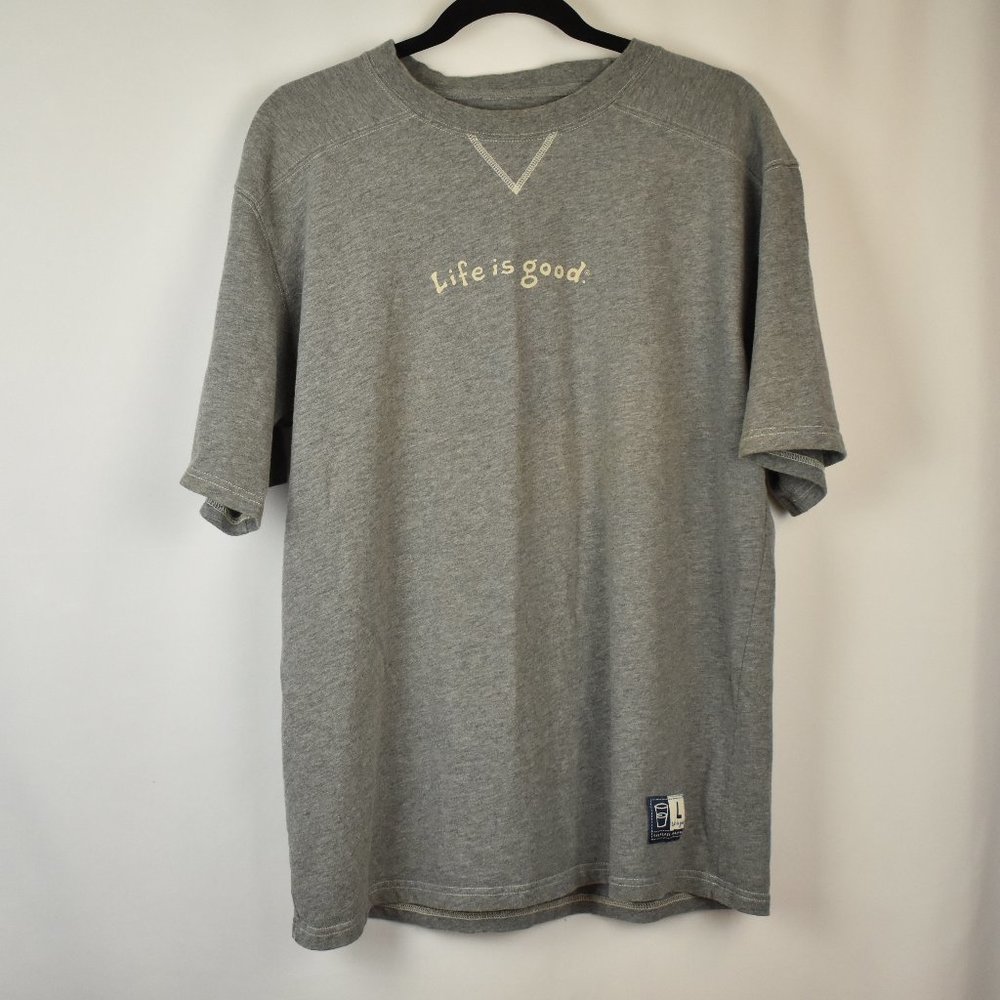 Life is Good Men's Grey Cotton Basic Logo Crew Short Sleeve Shirt Size Large